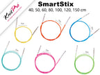 Set of Knitpro circular knitting needle cables with measurement labels on a white background, featuring the brand 'KnitPro'.