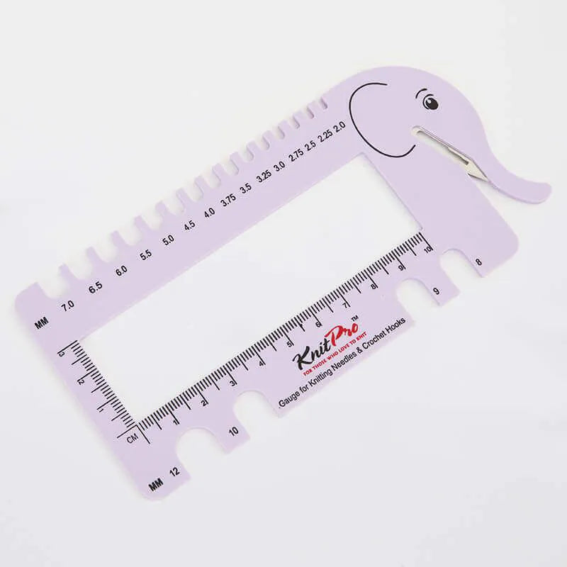 Knitpro Knitters Gauge - Lavender Elephant with yarn cutter