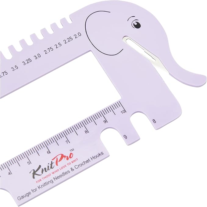 Knitpro Knitters Gauge - Lavender Elephant with yarn cutter