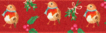 Berisfords Little Christmas Robbin with Holly on Red