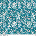 A Quilting fabric from the Liberty of London Parks Collection featuring a floral design with pink and blue flowers on a darker background.