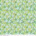 Liberty of London graphic Quilting fabric design in green and blue.