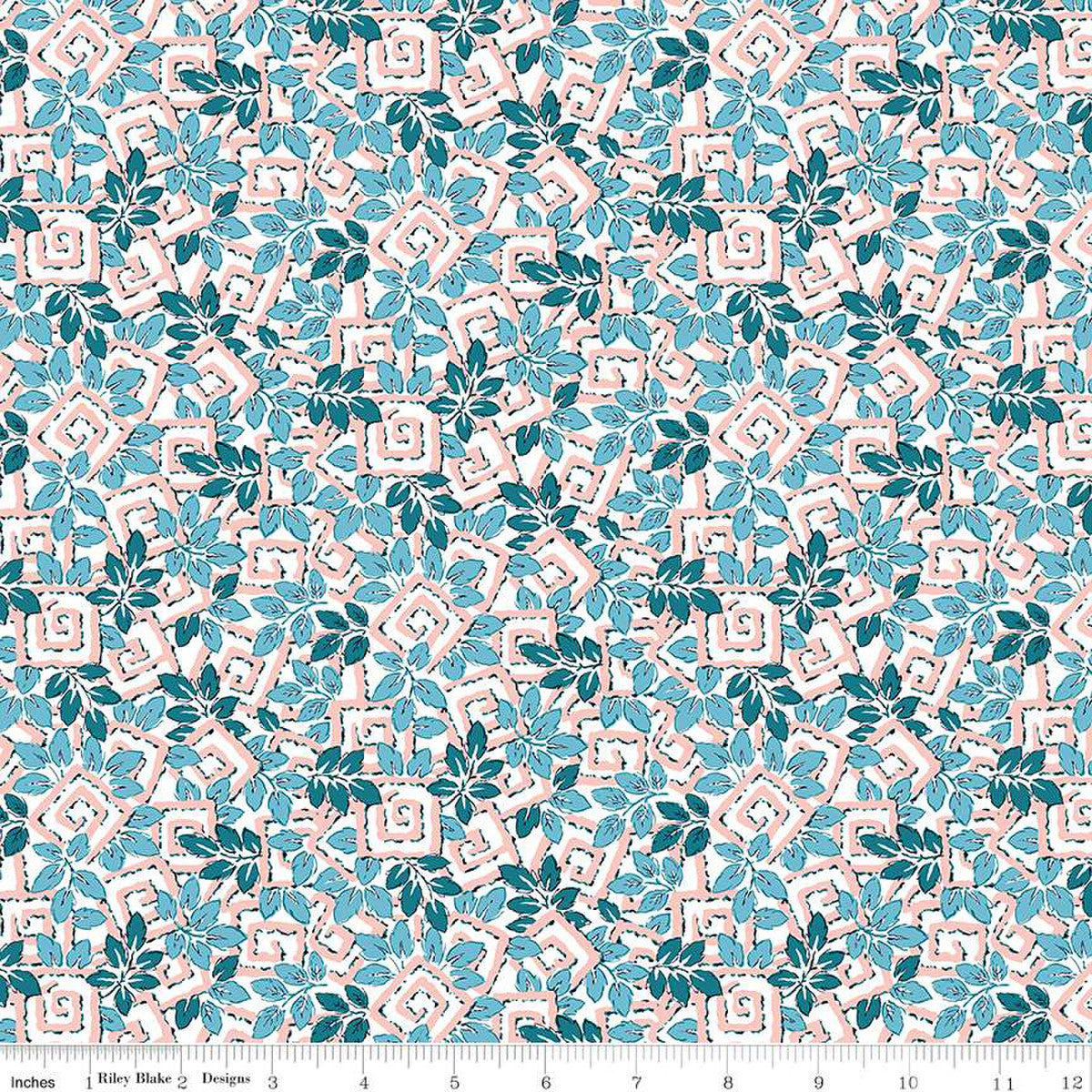 Liberty of London graphic quilting fabric design in pink and blue.