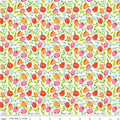 A Liberty of London Quilting fabric with a floral design featuring tulips in various colors on a light background, with the Liberty Fabrics brand logo at the bottom.
