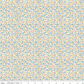 A Liberty of London Quilting fabric with a floral design featuring small yellow and blue flowers on a pastel background.