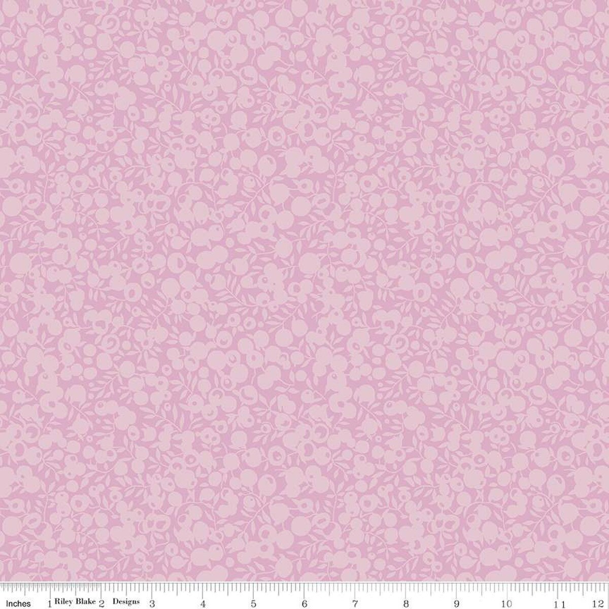 A Quilt fabric with a small all-over leaf and berry design in a dusted violet color, part of the Wiltshire Shadow collection by Liberty fabrics.