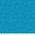 A close-up of a turquoise fabric with a small all-over leaf and berry design, part of the Liberty of London Wiltshire Shadow Blender Collection.