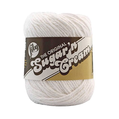 A skein of Lily Sugar 'n Cream cotton yarn in soft ecru color, displayed with the brand's label.