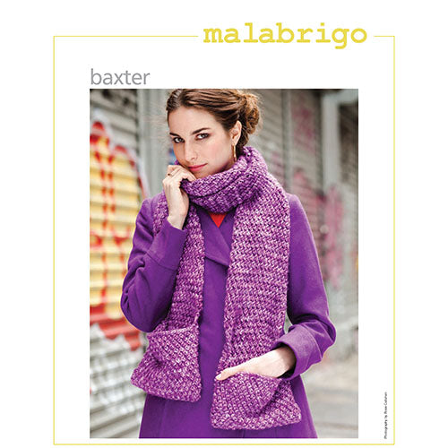 Malabrigo Knitting Pattern - Baxter Textured Scarf with Pockets in 12-ply / Aran