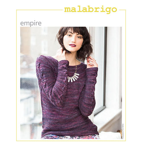 Malabrigo Knitting Pattern - Empire Pullover with Cabled Sleeves in 8-ply / DK to 10-ply / Worsted-weight