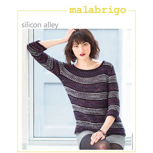 Malabrigo Knitting Pattern - Silicon Alley Textured & Striped Pullover in 8-ply / DK to 10-ply / Worsted-weight