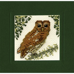British Textile Heritage Cross-stitch Mini Card kit - Tawny Owl