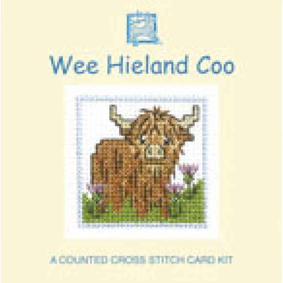 British Textile Heritage Cross-stitch Mini Card kit - Wee Hieland Coo