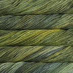 Close-up of multicolored Malabrigo Rios yarn with multi-green hues.