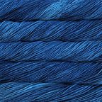 Close-up of multicolored Malabrigo Rios yarn with multi-blue hues.