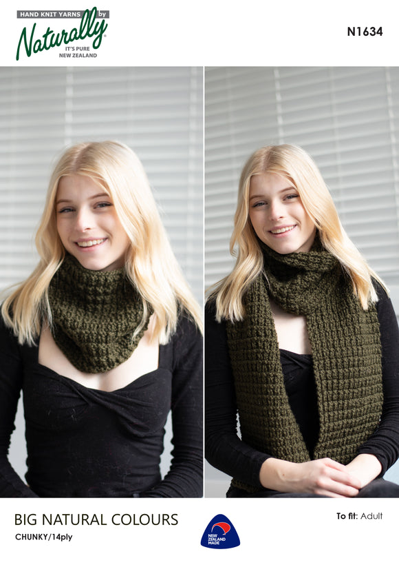 Naturally Knitting Pattern N1634 - Adult Chnky Scarf & Cowl in 14-ply / Chunky weight