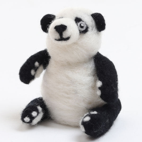 Sample of a needle felted Panda on a white background