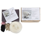 Needle felting kit with a ball of white wool, a needle, and instructions on a white background.