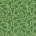 New Zealand designed quilt fabric with a pattern of stylized ferns in dark green on a medium green background