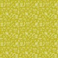 New Zealand designed quilt fabric  by Ellen  Giggenbach with pattern tiny bird and plant motifs outlined in white on a bright yellow background. 