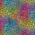 A Quilt fabric with Maori design featuring geometric shapes in a rainbow color palette.