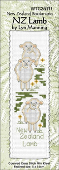 New Zealand designed Cross-stitch bookmark with New Zealand Lambs.