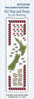 New Zealand designed Cross-stitch bookmark with New Zealand Map motifs.