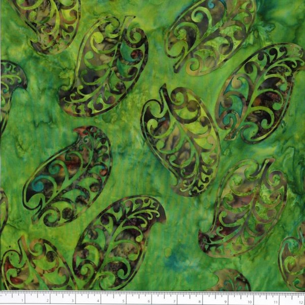 New Zealand designed quilt fabric with Maori style leaf design in green