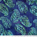 New Zealand designed quilt fabric with Maori style leaf design in turquoise and peacock blue