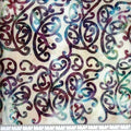 New Zealand designed quilt fabric with Maori style swirls design in turquoise and purple on off-white