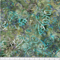 New Zealand designed quilt fabric with Maori style swirls design in turquoise green beige and purple