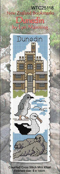 New Zealand designed Cross-stitch bookmark with Dunedin motifs.