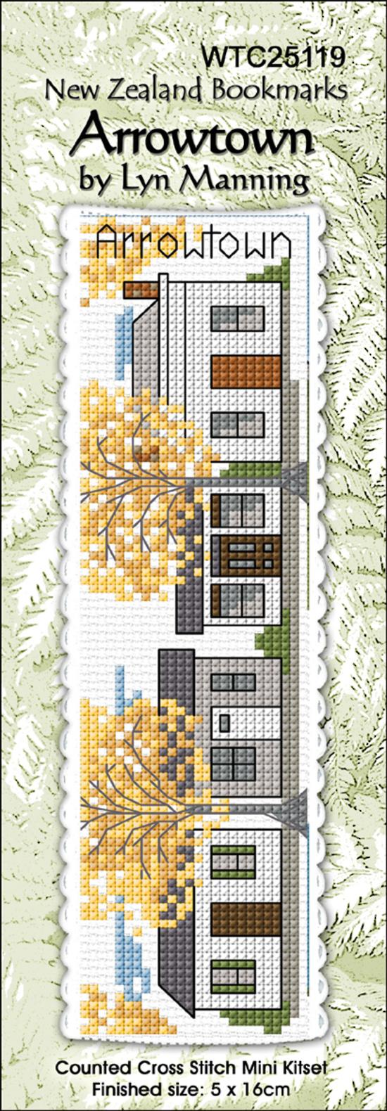 Cross-stitch bookmark kit for 'Arrowtown' by Lyn Manning with a New Zealand theme.
