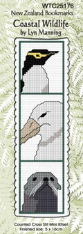 New Zealand designed Cross-stitch bookmark with Coastal Wildlife animals and birds.