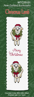 New Zealand designed Cross-stitch bookmark with Christmas Lambs.