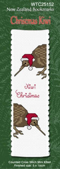 New Zealand designed Cross-stitch bookmark with Christmas Kiwi birds. 