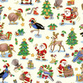 A Quilt fabric featuring traditional Christmas motifs such as Christmas trees and reindeer along with Kiwiana motifs such as Kereru and Pukekos.