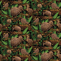 Quilt Fabric with kiwi birds and green ferns on a dark forest background
