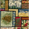Colorful New Zealand Quilt fabric in Patchwork design with kiwi bird, sheep, and other New Zealand-themed elements.