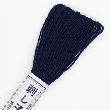 Indigo blue sashiko thread with a label on a white background