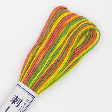 Skein of Olympus Sashiko Thread in colours of autumn blend on white backgound