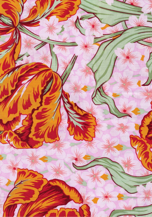 Kaffe Fassett Vintage Fabrics - Flowers in Orange & Rusts on Blush Pink