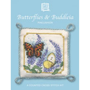 British Textile Heritage Cross-stitch Pin Cushion kit - Butterfies & Buddleia