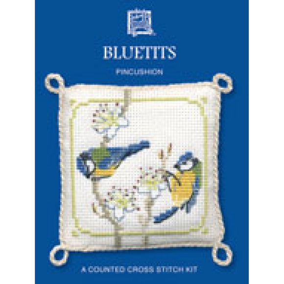 British Textile Heritage Cross-stitch Pin Cushion kit - Bluetits