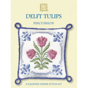 British Textile Heritage Cross-stitch Pin Cushion kit - Delft Tulips