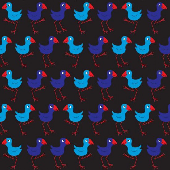Pukeko Parade - Bright Pukekos on Black
