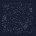 Sashiko Pre-printed Cloth Panel - All You Need Is...Cats! on Indigo