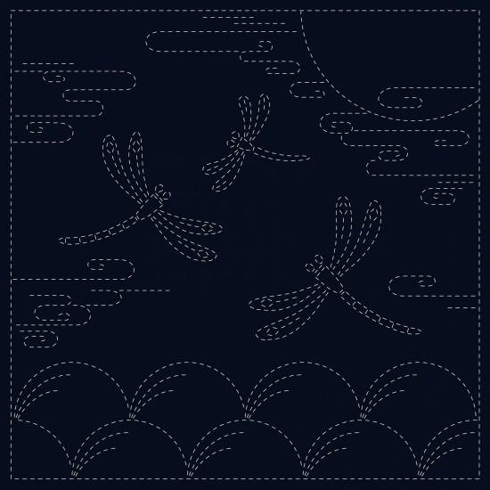 Traditional Japanese sashiko embroidery pattern on a dark background