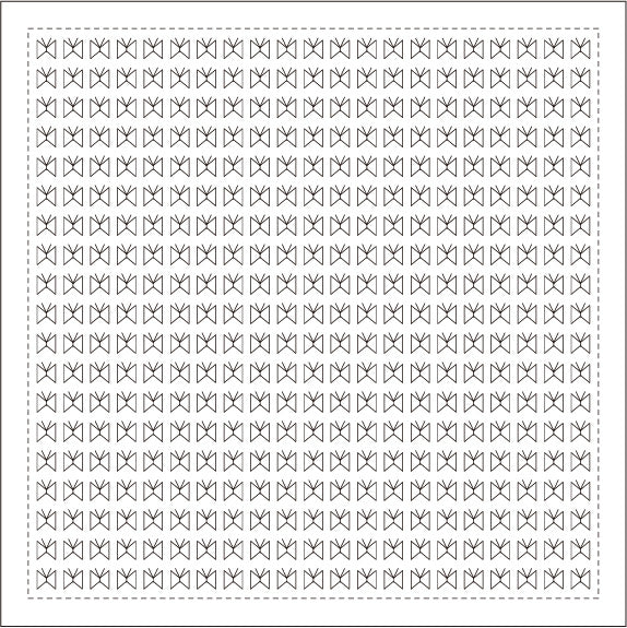 A pre-printed white cotton fabric panel with a geometric butterfly design in a repeating pattern.