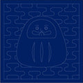 A pre-printed cotton fabric panel featuring a doll design in white on an indigo blue background, intended for Sashiko stitching.